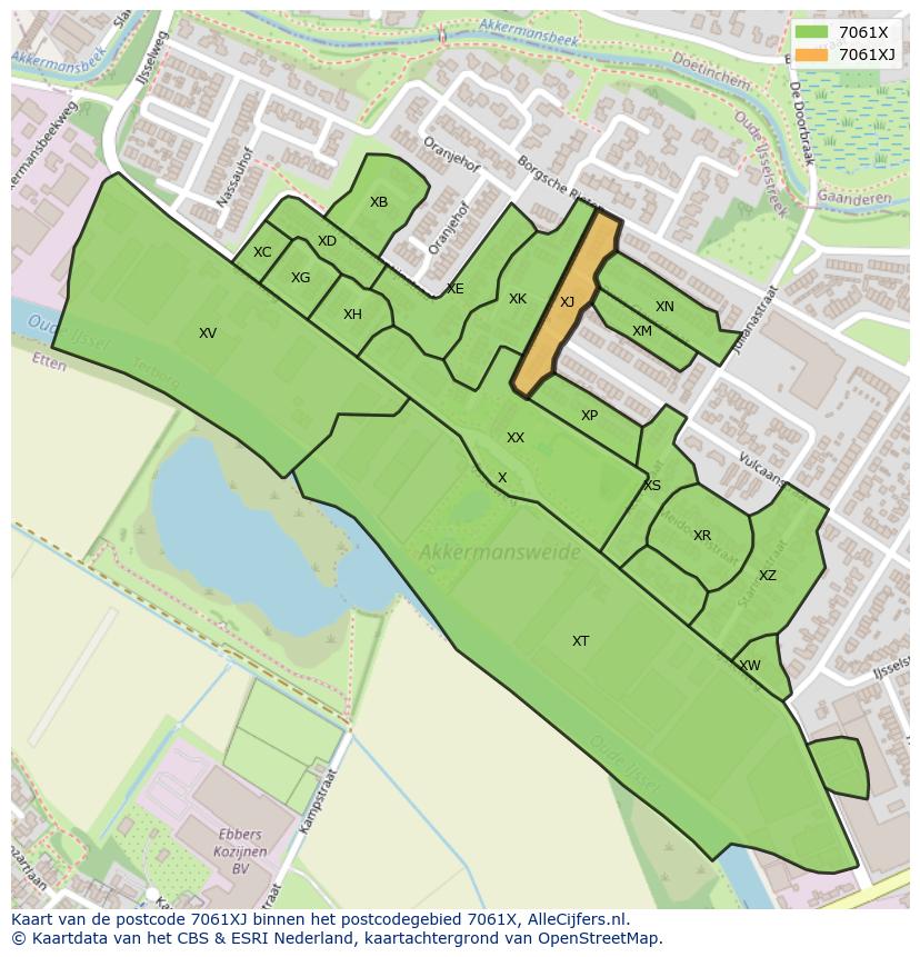 Afbeelding van het postcodegebied 7061 XJ op de kaart.