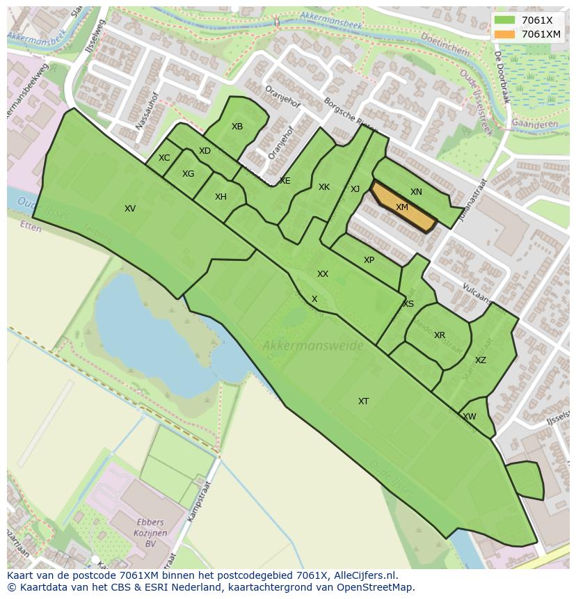 Afbeelding van het postcodegebied 7061 XM op de kaart.