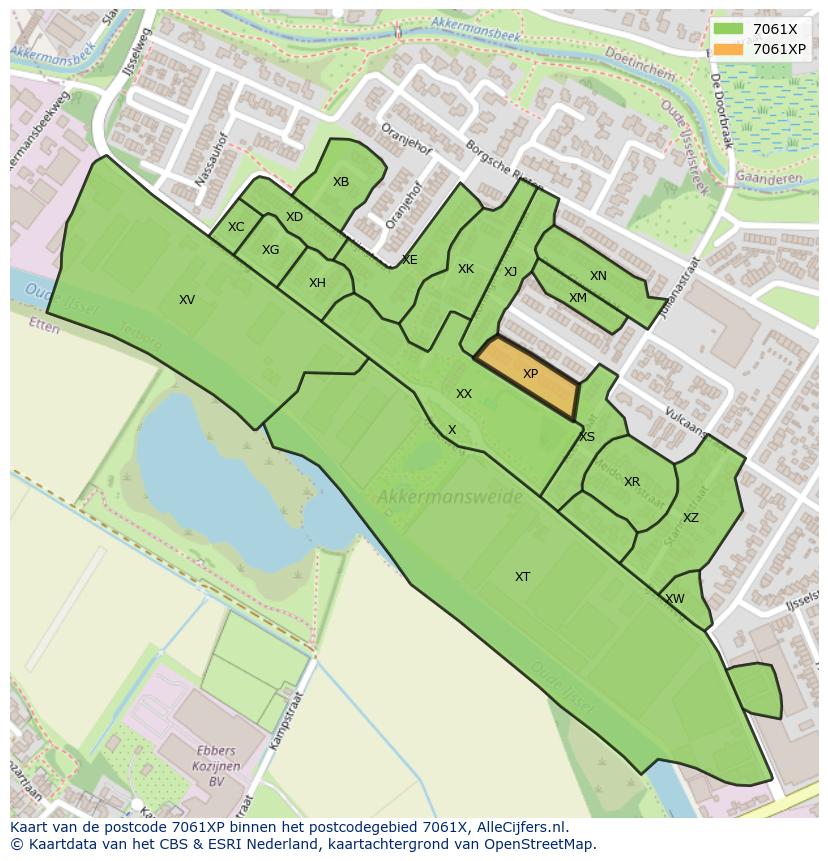 Afbeelding van het postcodegebied 7061 XP op de kaart.