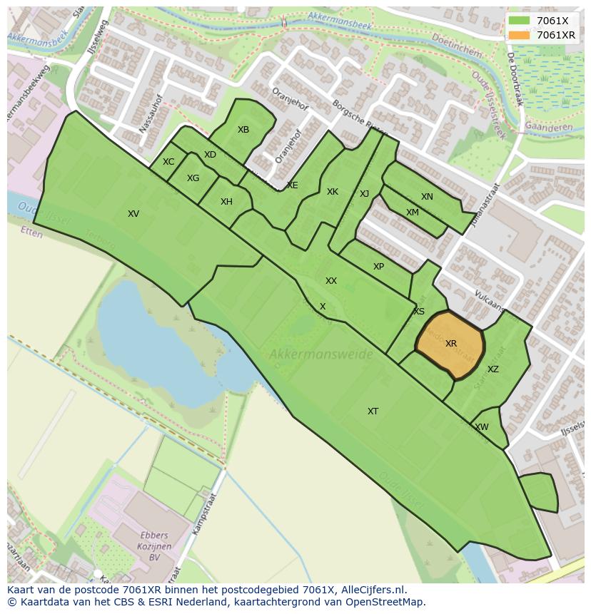 Afbeelding van het postcodegebied 7061 XR op de kaart.
