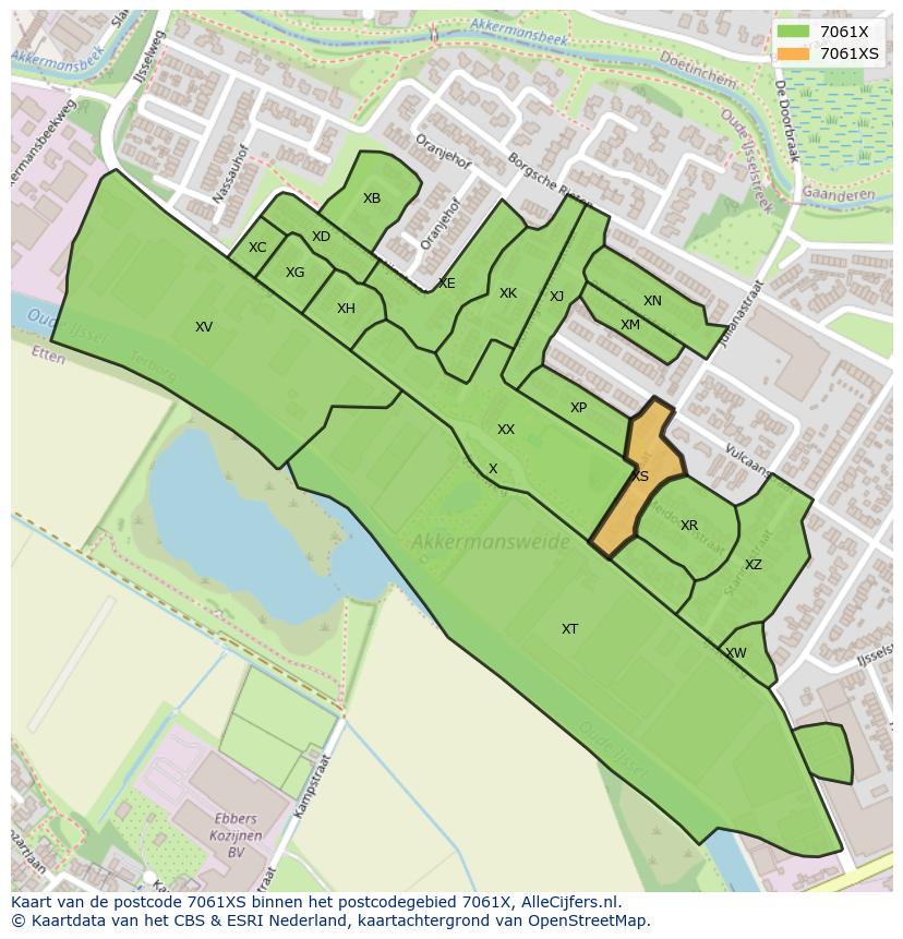 Afbeelding van het postcodegebied 7061 XS op de kaart.