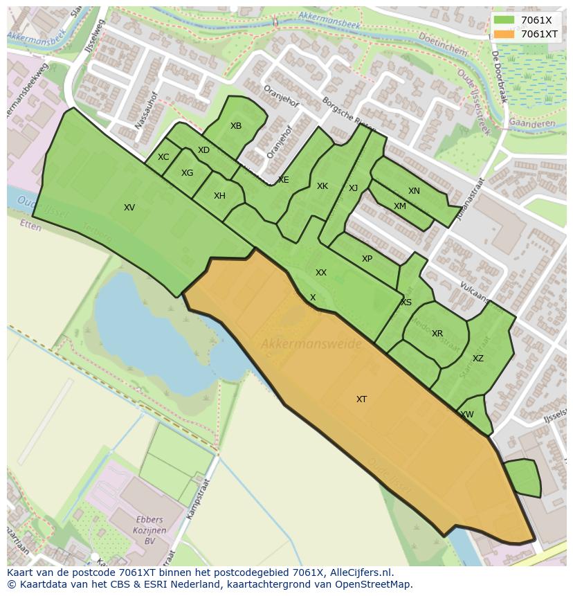 Afbeelding van het postcodegebied 7061 XT op de kaart.