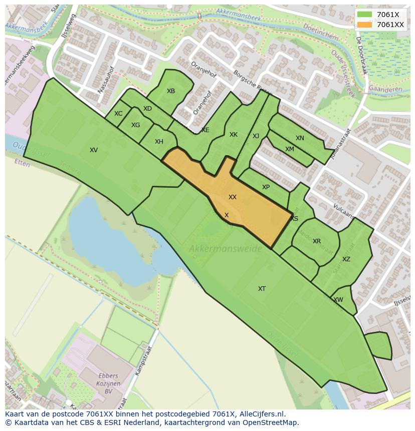 Afbeelding van het postcodegebied 7061 XX op de kaart.