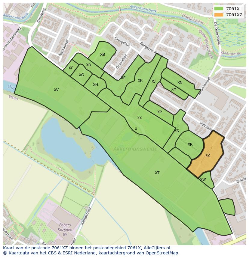 Afbeelding van het postcodegebied 7061 XZ op de kaart.