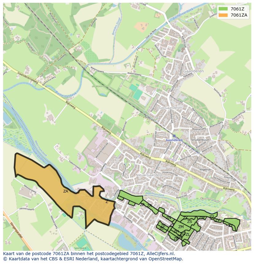 Afbeelding van het postcodegebied 7061 ZA op de kaart.