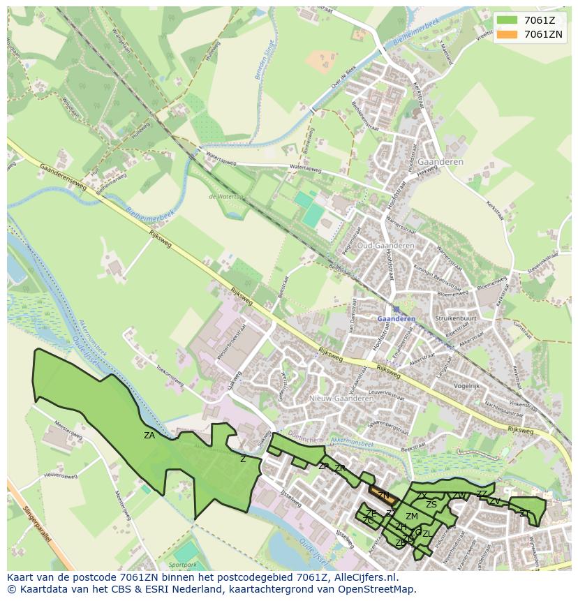 Afbeelding van het postcodegebied 7061 ZN op de kaart.
