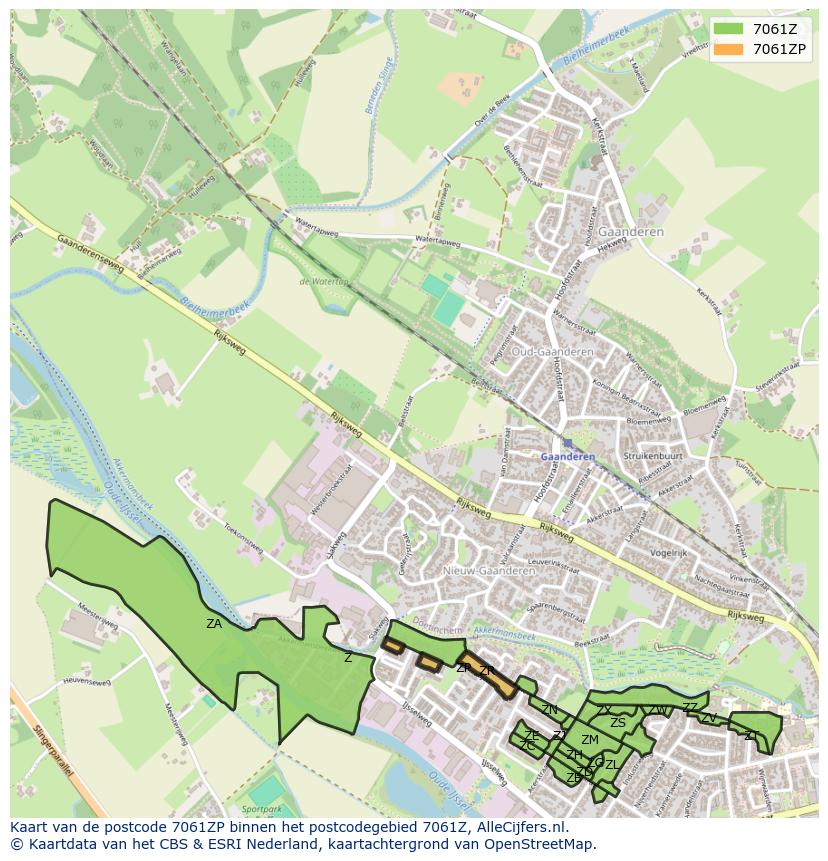 Afbeelding van het postcodegebied 7061 ZP op de kaart.