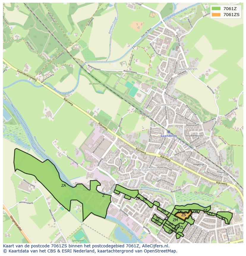 Afbeelding van het postcodegebied 7061 ZS op de kaart.