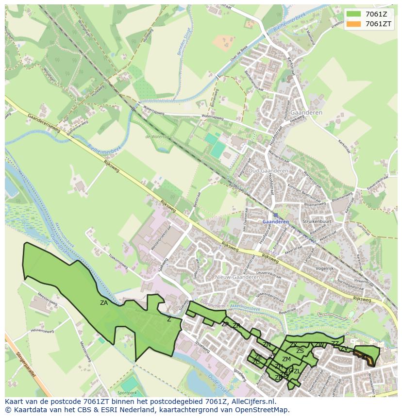 Afbeelding van het postcodegebied 7061 ZT op de kaart.
