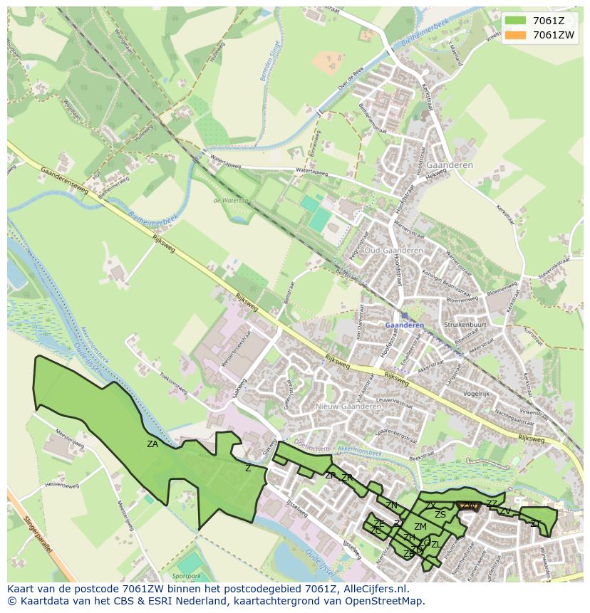 Afbeelding van het postcodegebied 7061 ZW op de kaart.