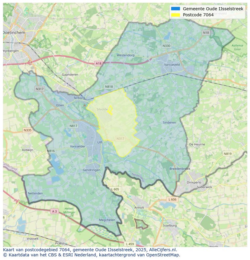 Afbeelding van het postcodegebied 7064 op de kaart.