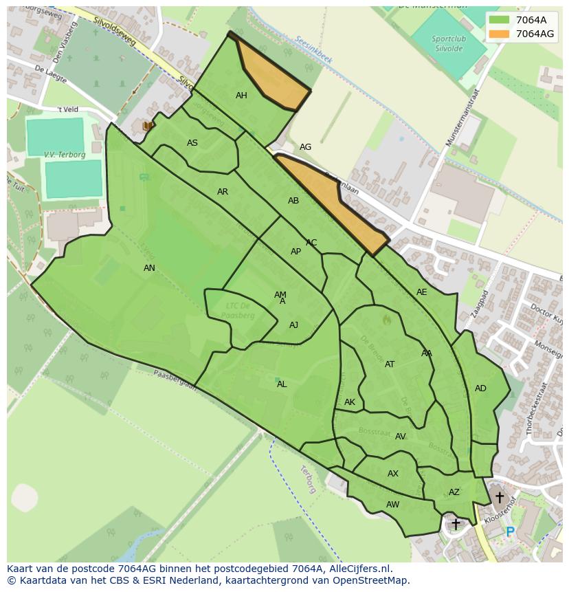 Afbeelding van het postcodegebied 7064 AG op de kaart.