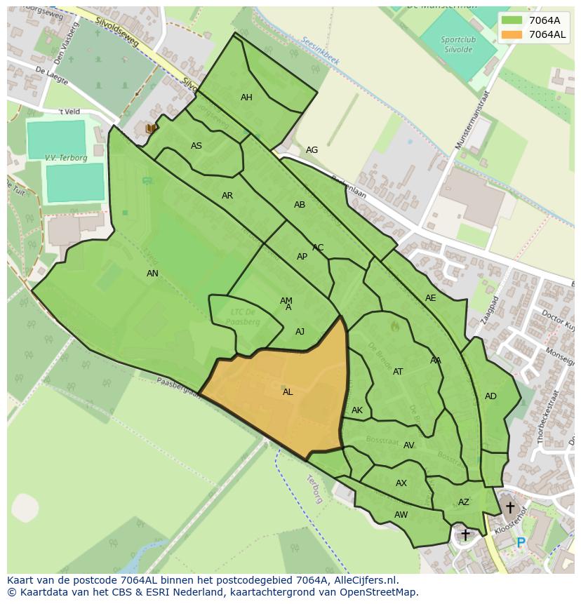 Afbeelding van het postcodegebied 7064 AL op de kaart.