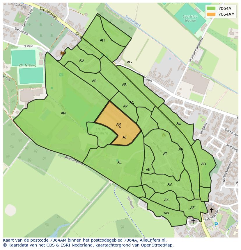 Afbeelding van het postcodegebied 7064 AM op de kaart.