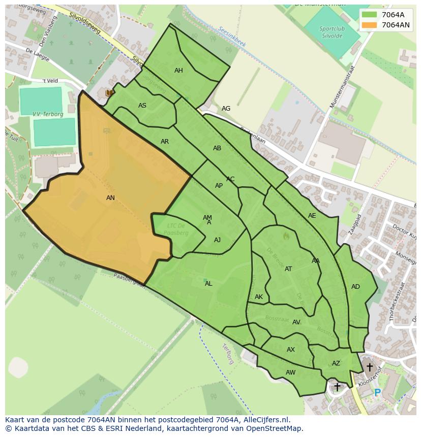 Afbeelding van het postcodegebied 7064 AN op de kaart.