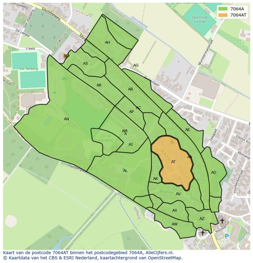 Afbeelding van het postcodegebied 7064 AT op de kaart.