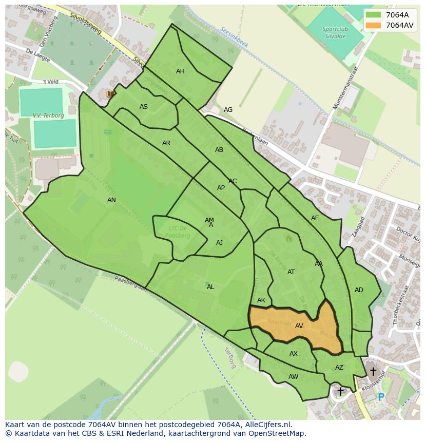Afbeelding van het postcodegebied 7064 AV op de kaart.