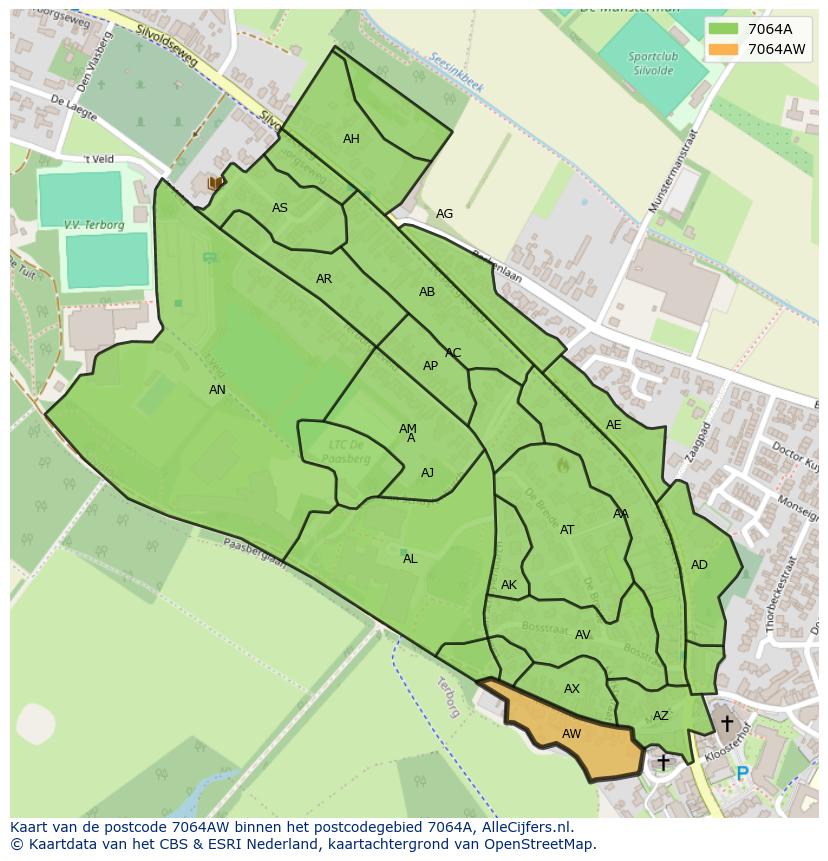 Afbeelding van het postcodegebied 7064 AW op de kaart.