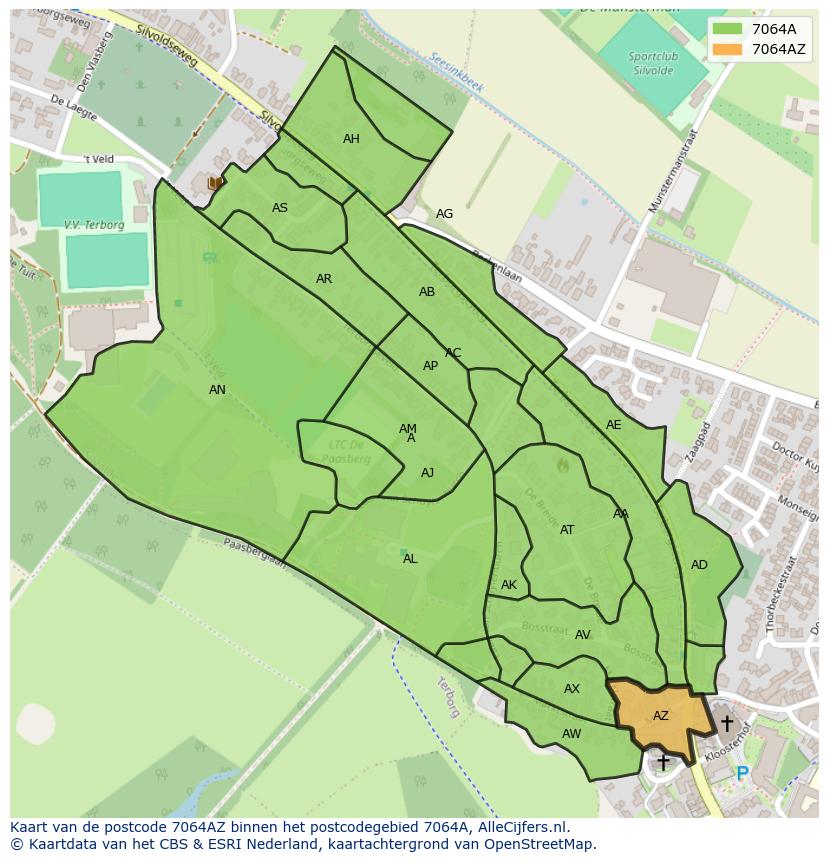 Afbeelding van het postcodegebied 7064 AZ op de kaart.
