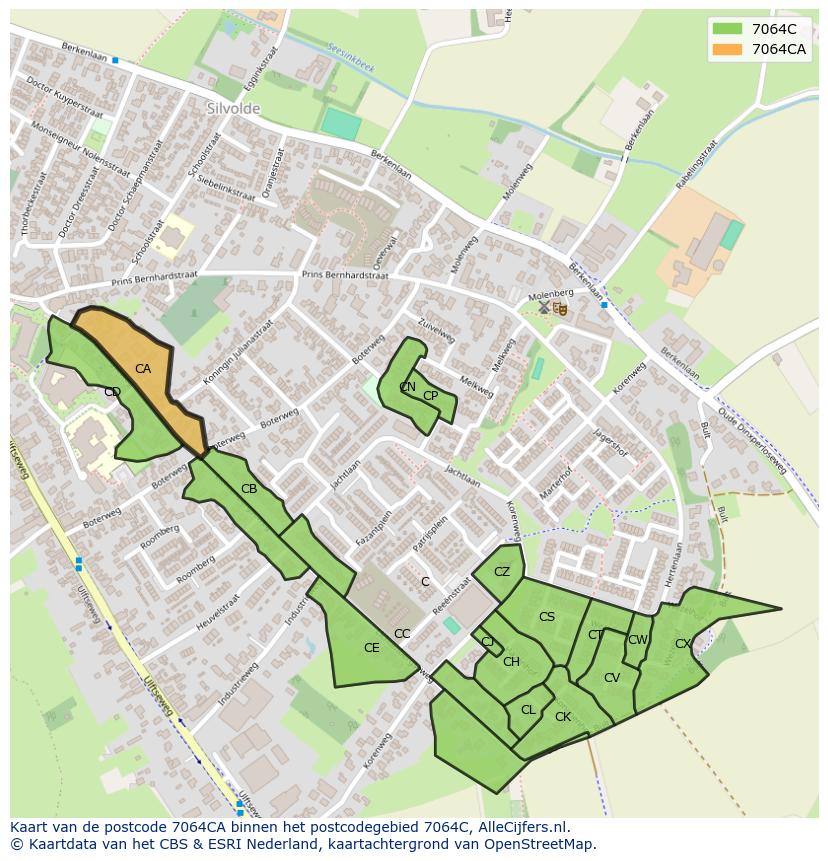 Afbeelding van het postcodegebied 7064 CA op de kaart.