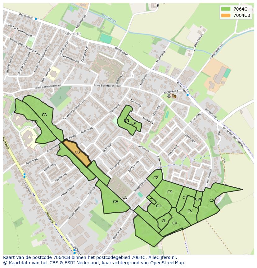 Afbeelding van het postcodegebied 7064 CB op de kaart.