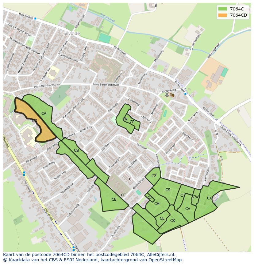 Afbeelding van het postcodegebied 7064 CD op de kaart.