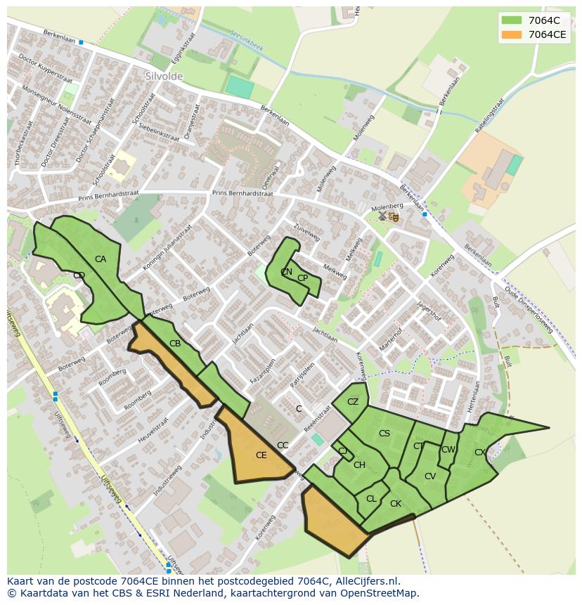 Afbeelding van het postcodegebied 7064 CE op de kaart.