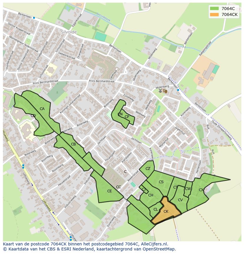 Afbeelding van het postcodegebied 7064 CK op de kaart.