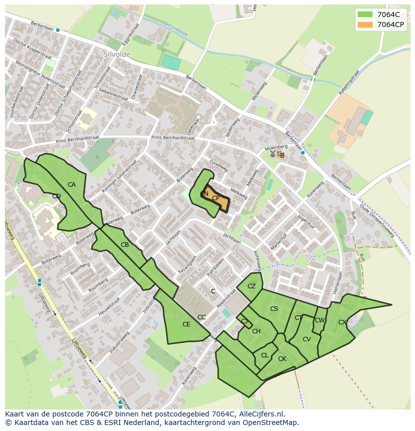 Afbeelding van het postcodegebied 7064 CP op de kaart.