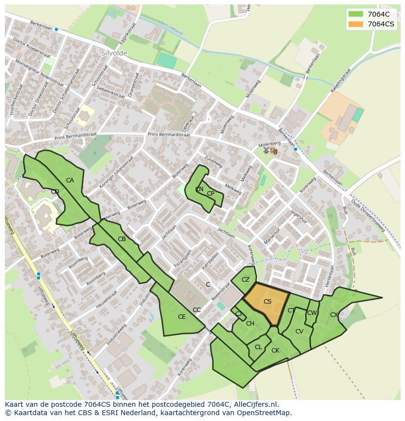 Afbeelding van het postcodegebied 7064 CS op de kaart.