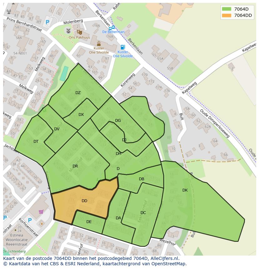 Afbeelding van het postcodegebied 7064 DD op de kaart.