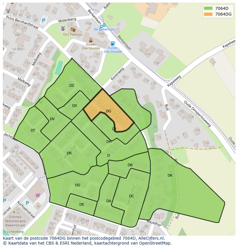 Afbeelding van het postcodegebied 7064 DG op de kaart.