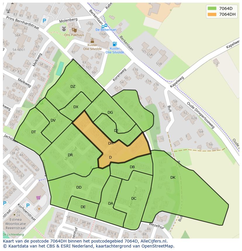 Afbeelding van het postcodegebied 7064 DH op de kaart.