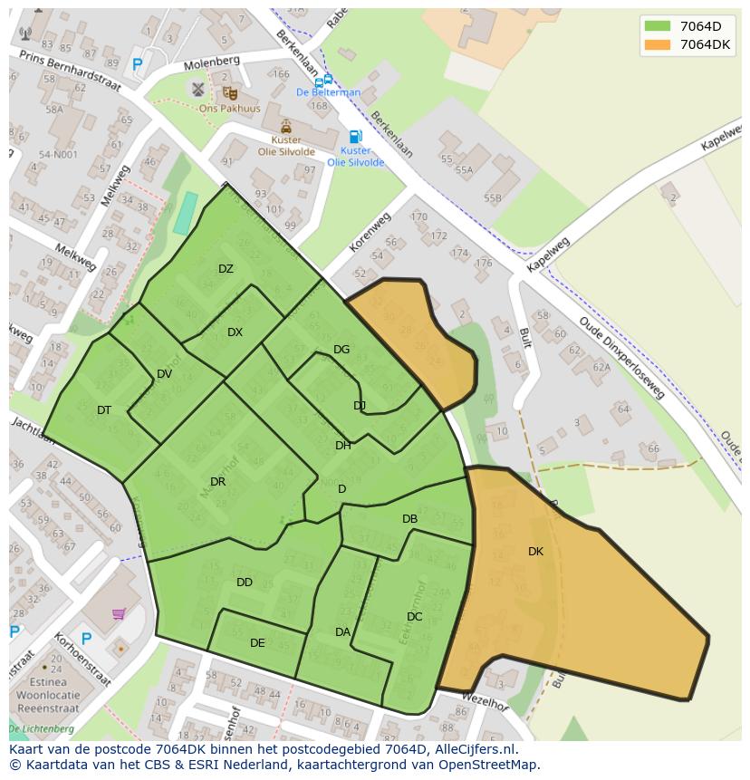 Afbeelding van het postcodegebied 7064 DK op de kaart.