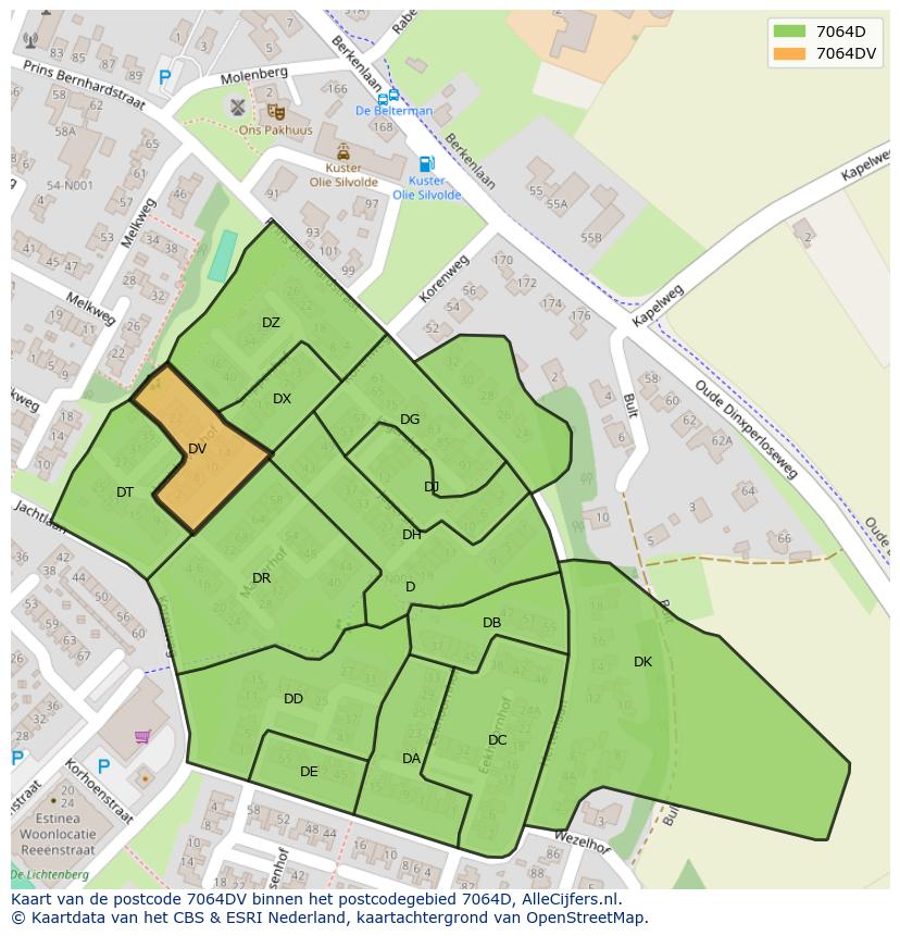 Afbeelding van het postcodegebied 7064 DV op de kaart.