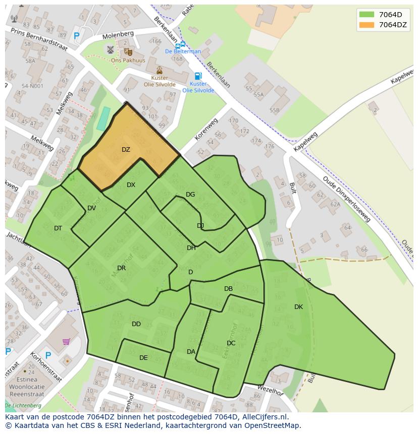 Afbeelding van het postcodegebied 7064 DZ op de kaart.