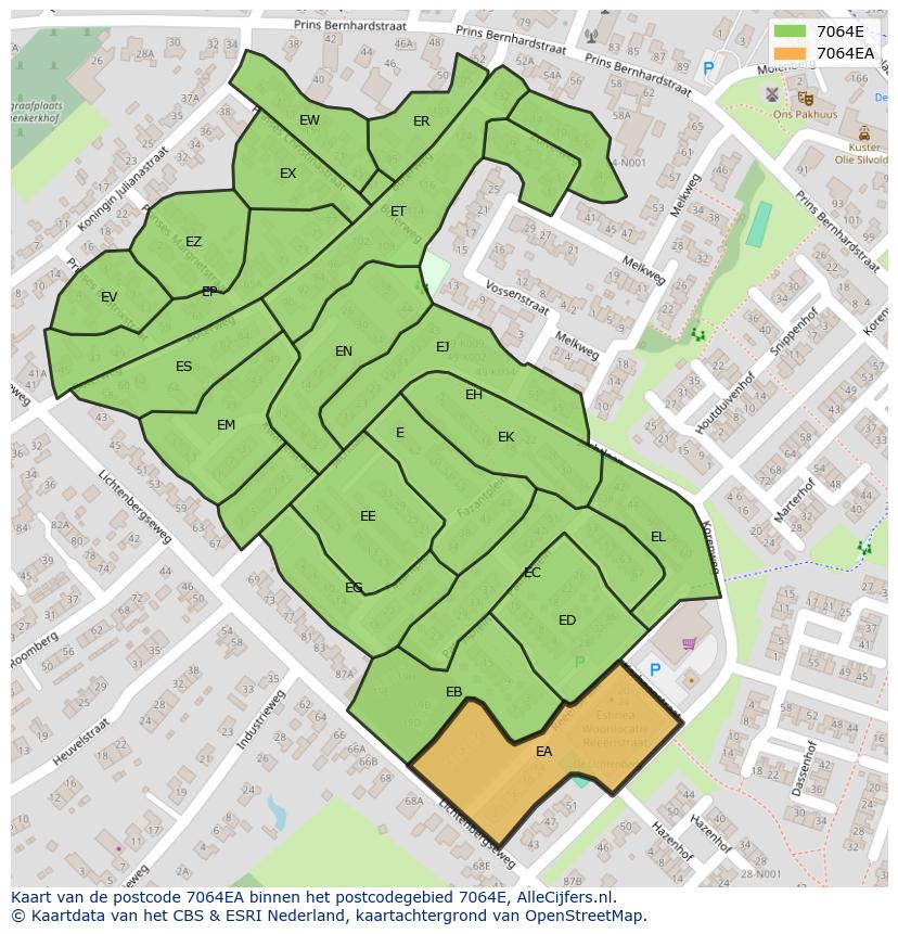 Afbeelding van het postcodegebied 7064 EA op de kaart.