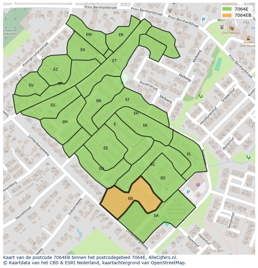 Afbeelding van het postcodegebied 7064 EB op de kaart.