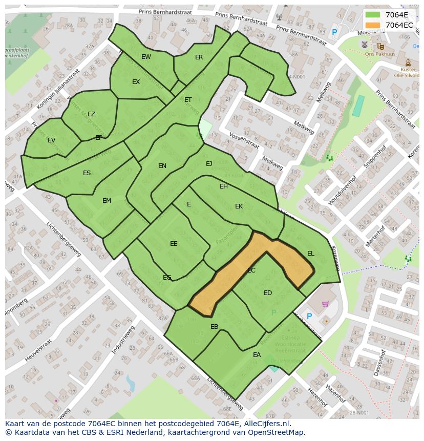Afbeelding van het postcodegebied 7064 EC op de kaart.