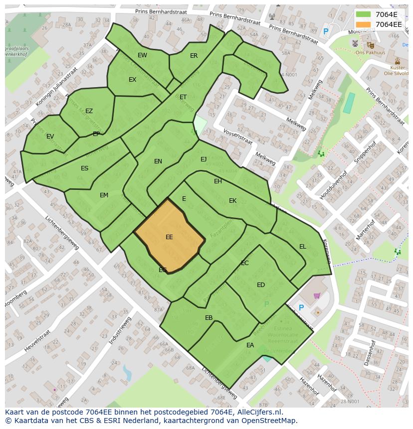 Afbeelding van het postcodegebied 7064 EE op de kaart.