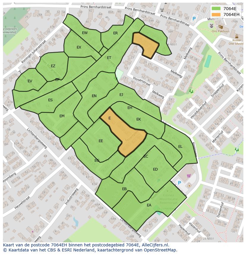 Afbeelding van het postcodegebied 7064 EH op de kaart.