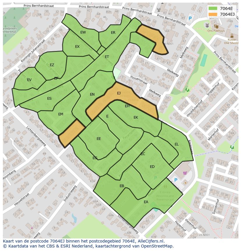 Afbeelding van het postcodegebied 7064 EJ op de kaart.