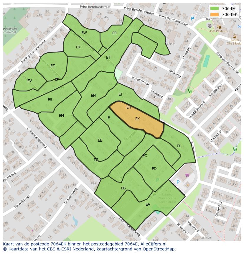 Afbeelding van het postcodegebied 7064 EK op de kaart.