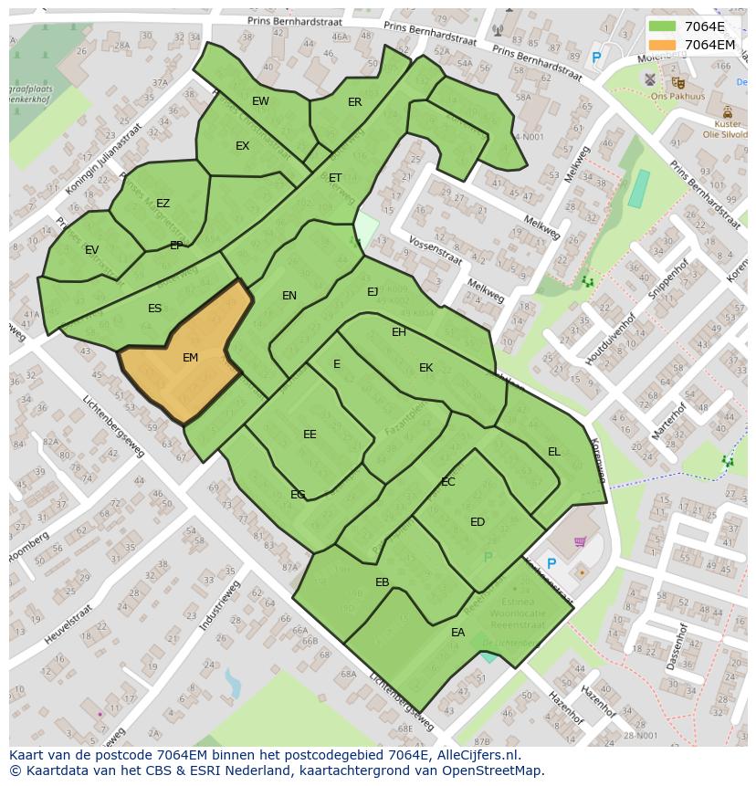 Afbeelding van het postcodegebied 7064 EM op de kaart.