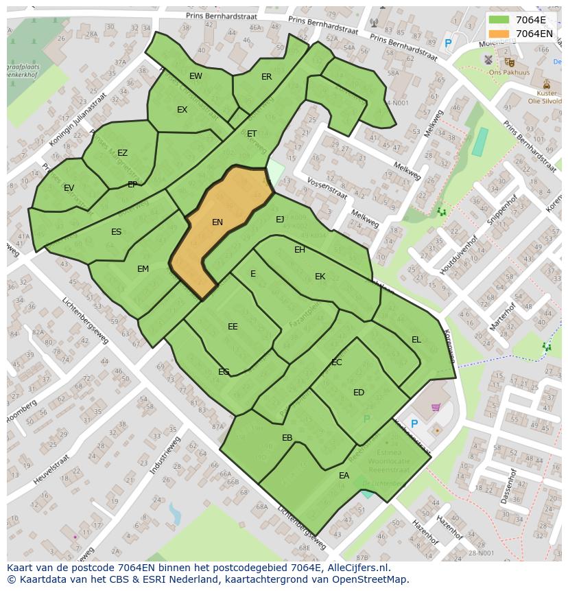 Afbeelding van het postcodegebied 7064 EN op de kaart.