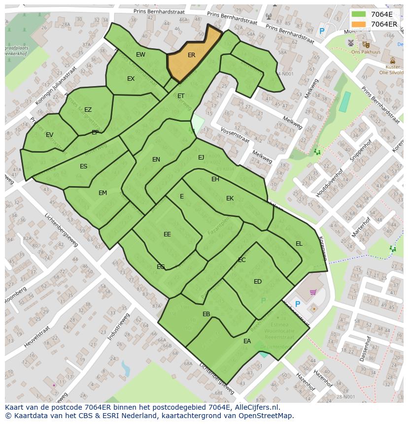 Afbeelding van het postcodegebied 7064 ER op de kaart.