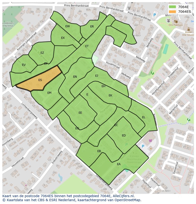Afbeelding van het postcodegebied 7064 ES op de kaart.