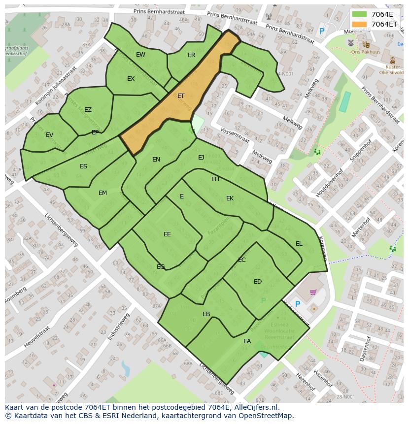 Afbeelding van het postcodegebied 7064 ET op de kaart.