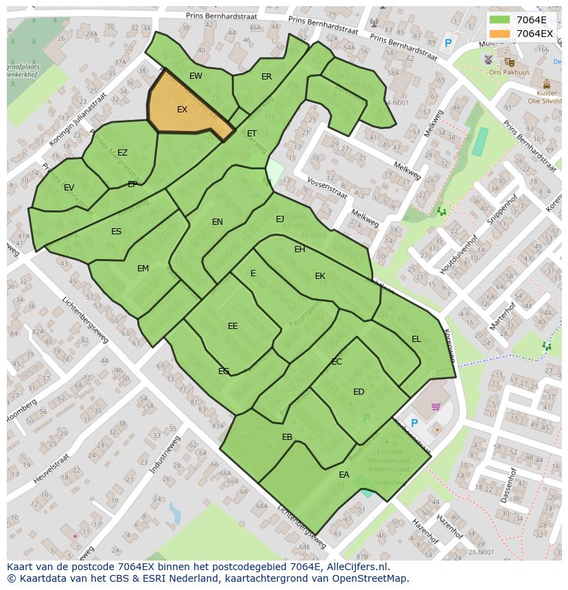 Afbeelding van het postcodegebied 7064 EX op de kaart.