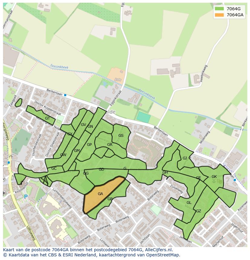 Afbeelding van het postcodegebied 7064 GA op de kaart.